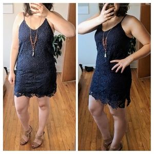 Anthropologie Lumière navy blue lace dress